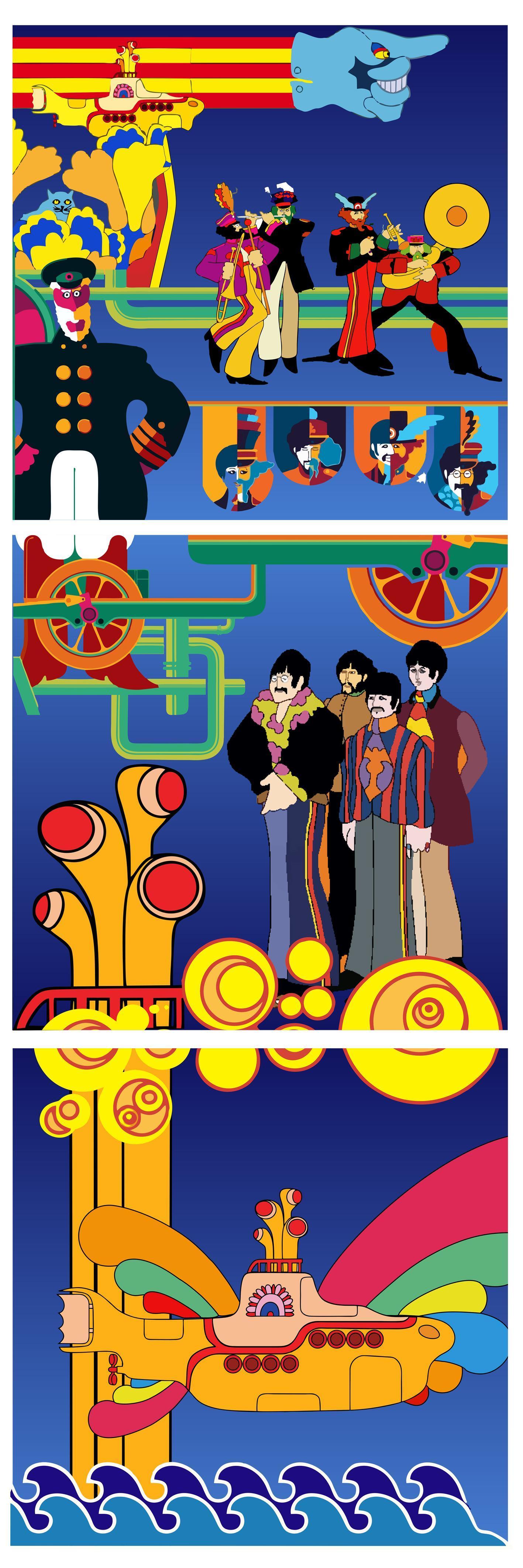 1417x4251 Psychedelic Yellow Submarine Wallpaper
