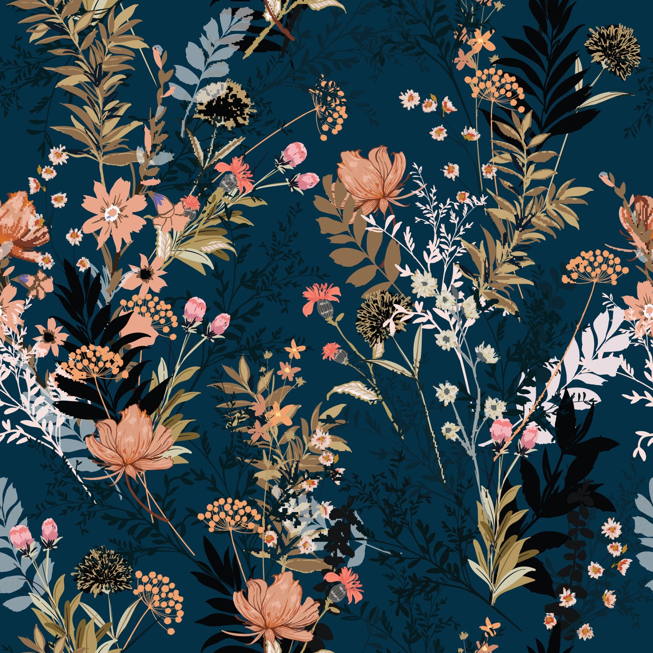 2500x2500 Autumn Navy/ Red/ Orange Flowers Removable Peel And Stick Wallpaper Inch X 10undefinedft Sale