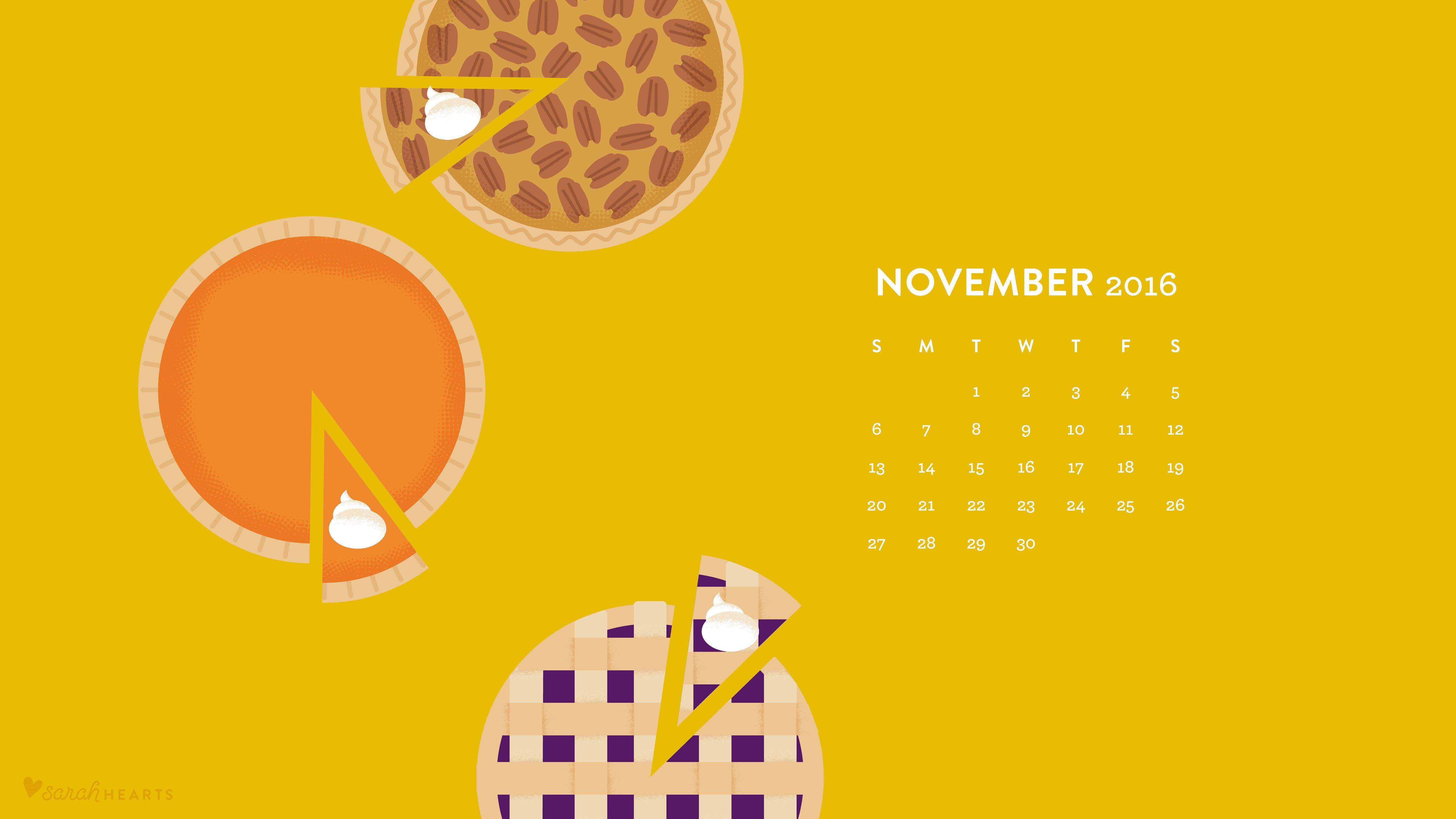 5333x3000 November 2016 Pie Calendar Wallpaper