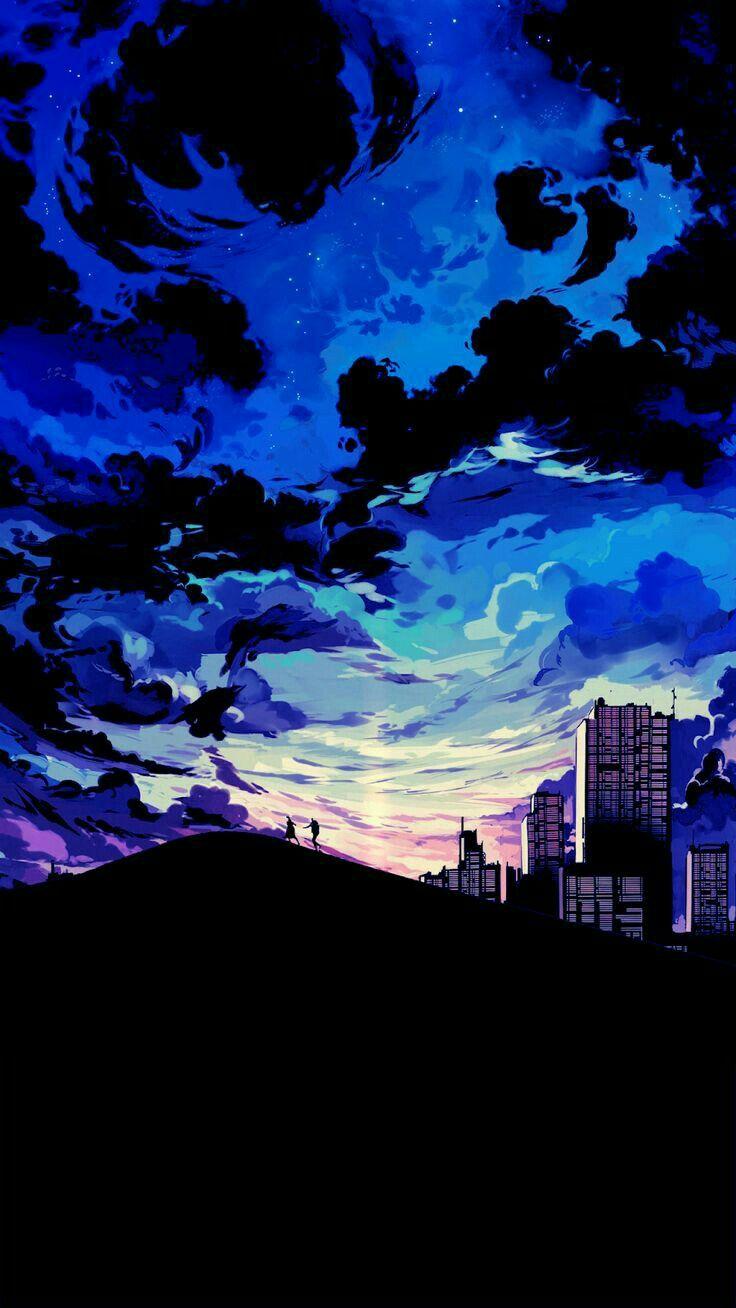 736x1308 I like this one because it feature of the city and mountain it bring very of variety of blue. Anime fond d'écran iphone, Photo paysage magnifique, Paysage manga