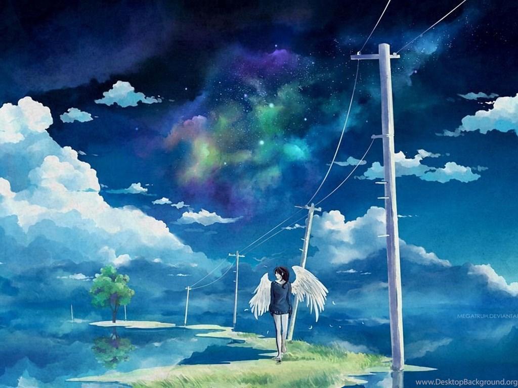 1024x768 Blue Anime Scenery Wallpaper Desktop Background
