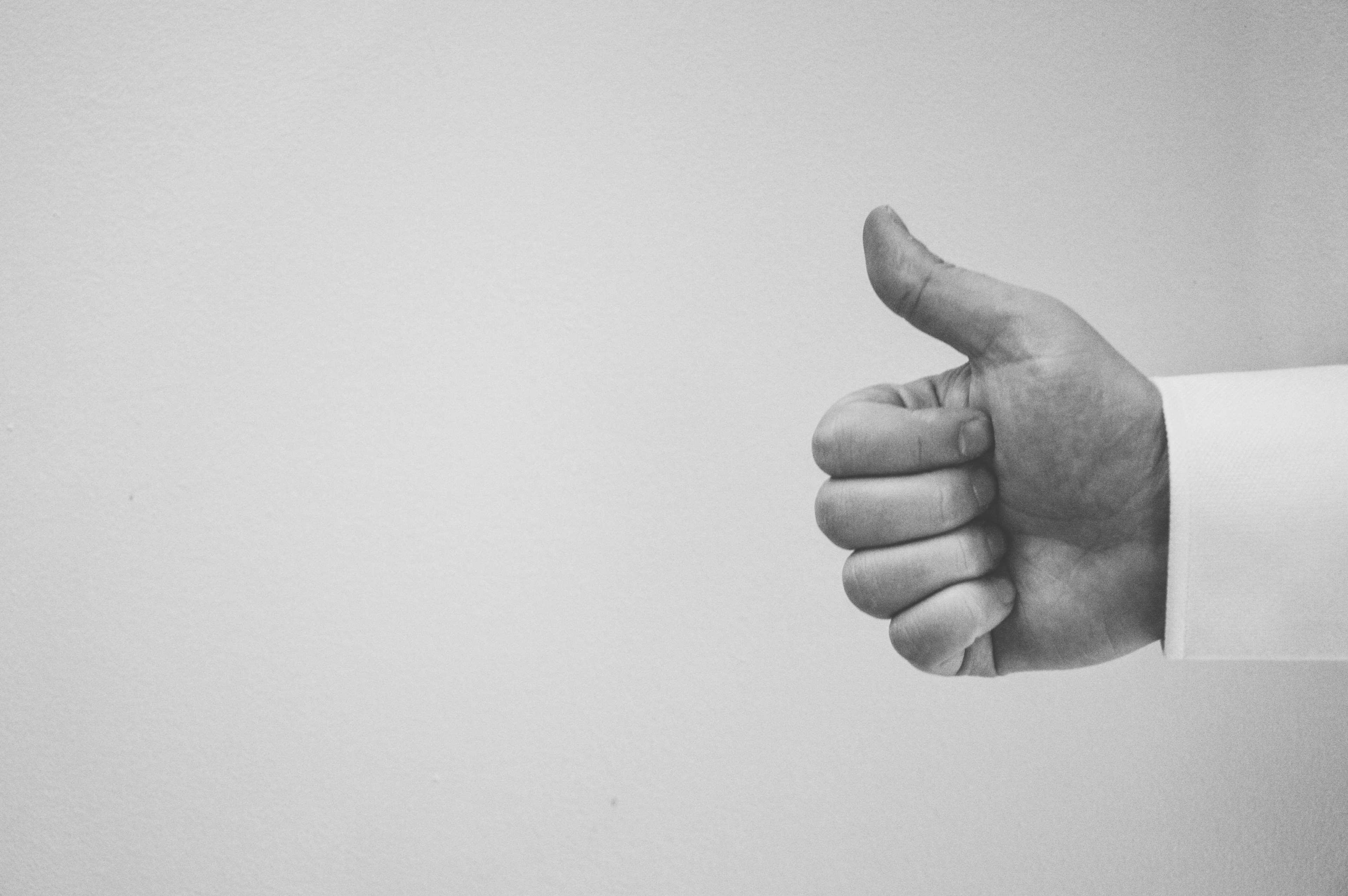 3840x2553 approve, black and white, hand, like, positive, success, thumb, thumbs up, whitespace 4k wallpaper