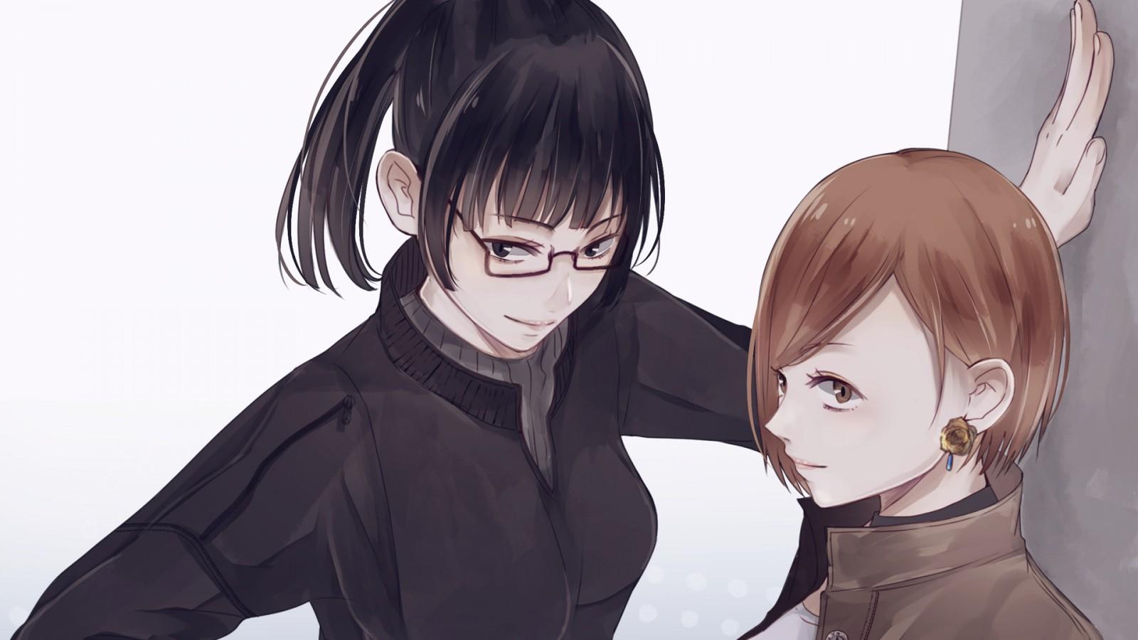 1600x900 Brown Eyes Brown Hair Girl Glasses Jujutsu Kaisen Maki Zenin Nobara Kugisaki HD Jujutsu Kaisen Wallpaper