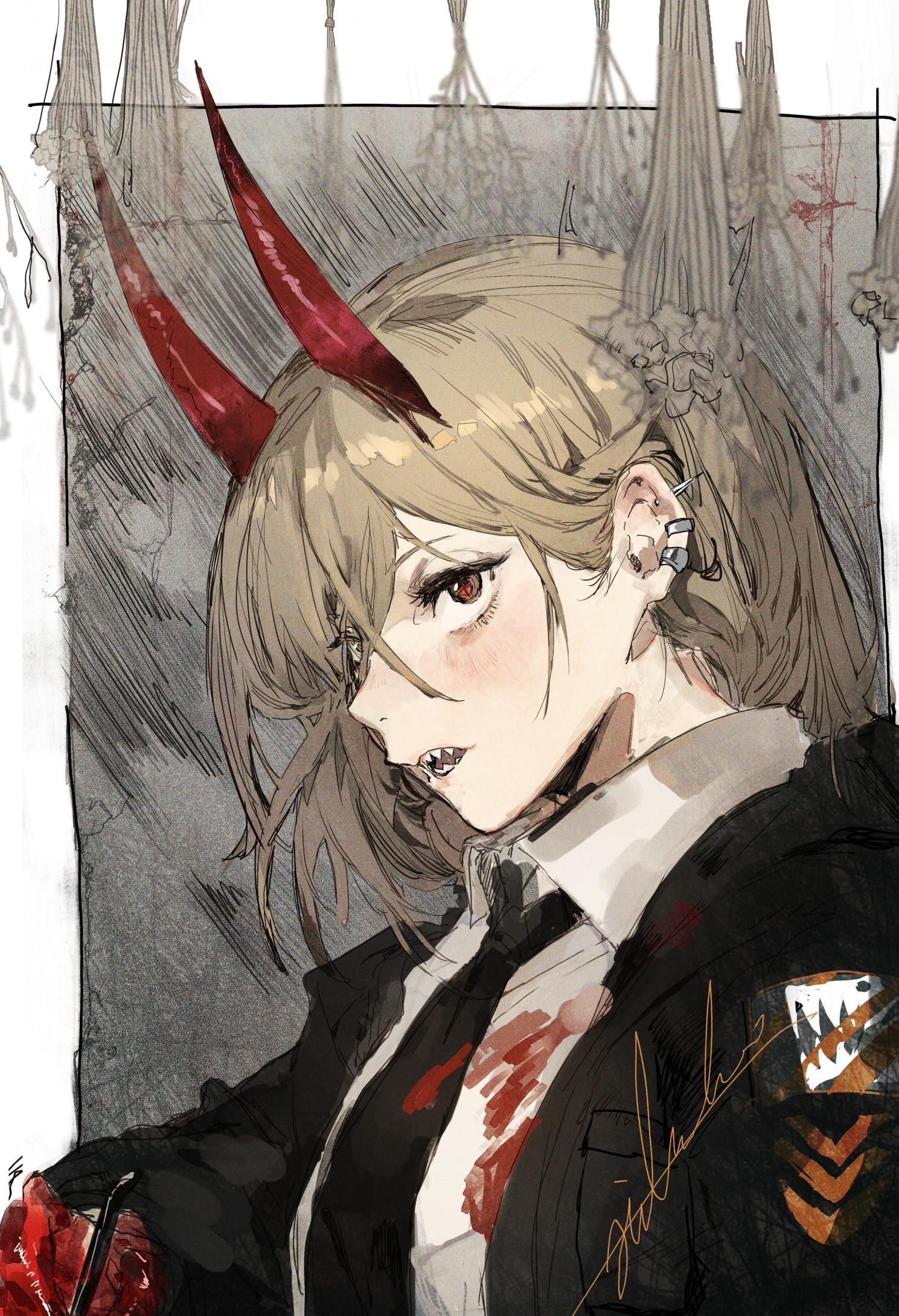 1489x2179 Hirannko, Chainsaw Man, vertical, anime, Power (Chainsaw Man), horns, anime girls, simple background, blonde. Mocah HD Wallpaper