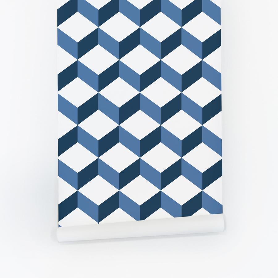 900x900 Blue geometric cube wallpaper. Home office ideas