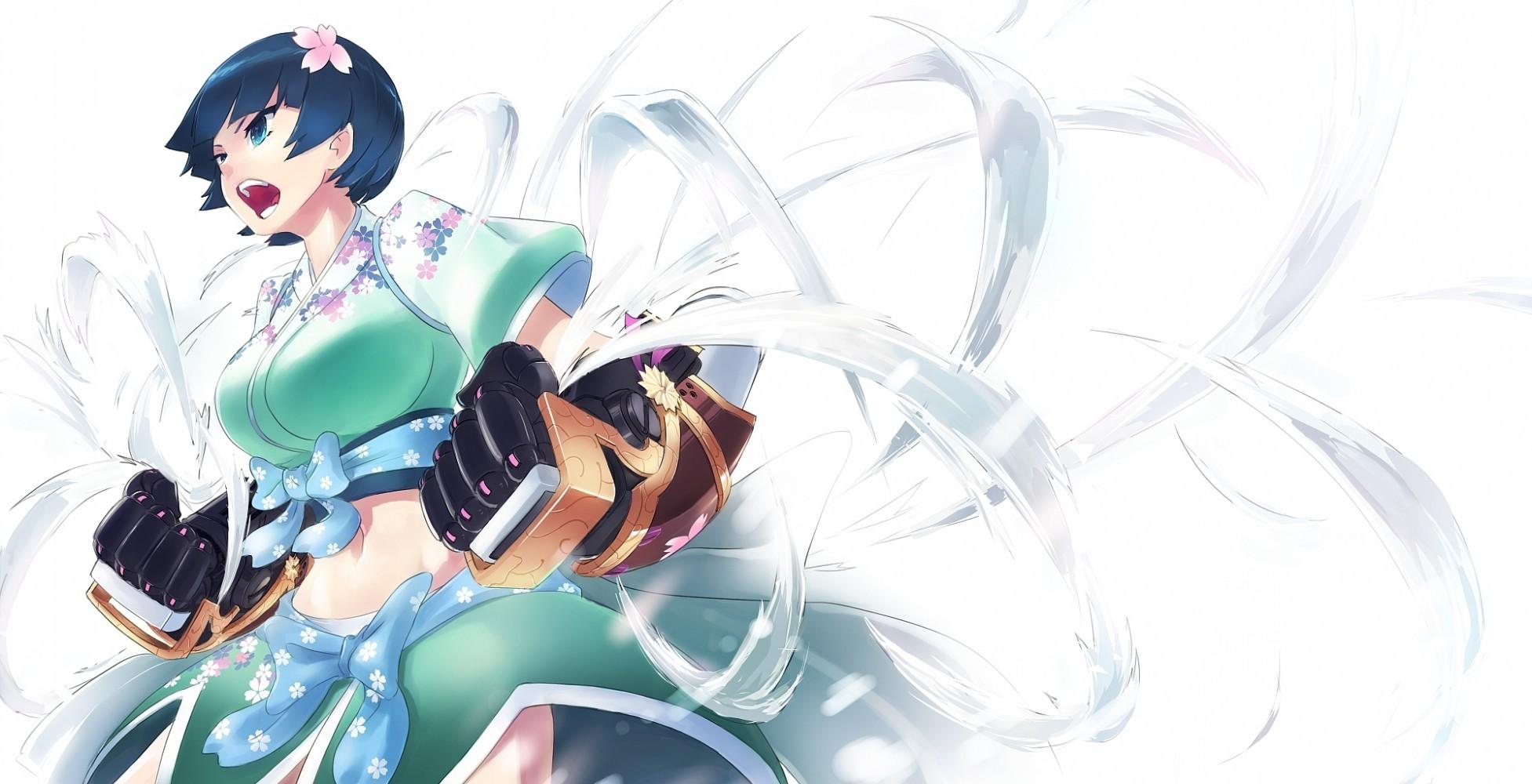 1953x1000 Download 1953x1000 Senran Kagura, Yozakura, Japanese Outfit, Fists, Flower Wallpaper