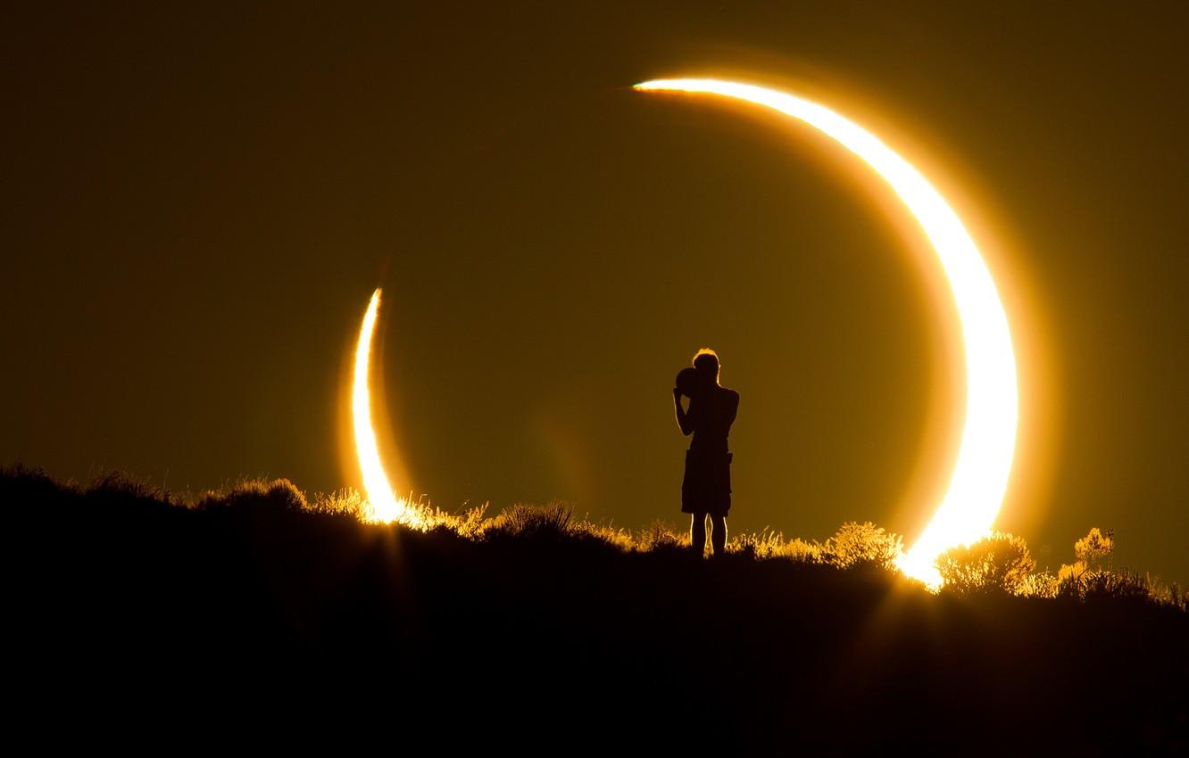 1332x850 Wallpaper moon, sun, boy, solar eclipse image for desktop, section природа
