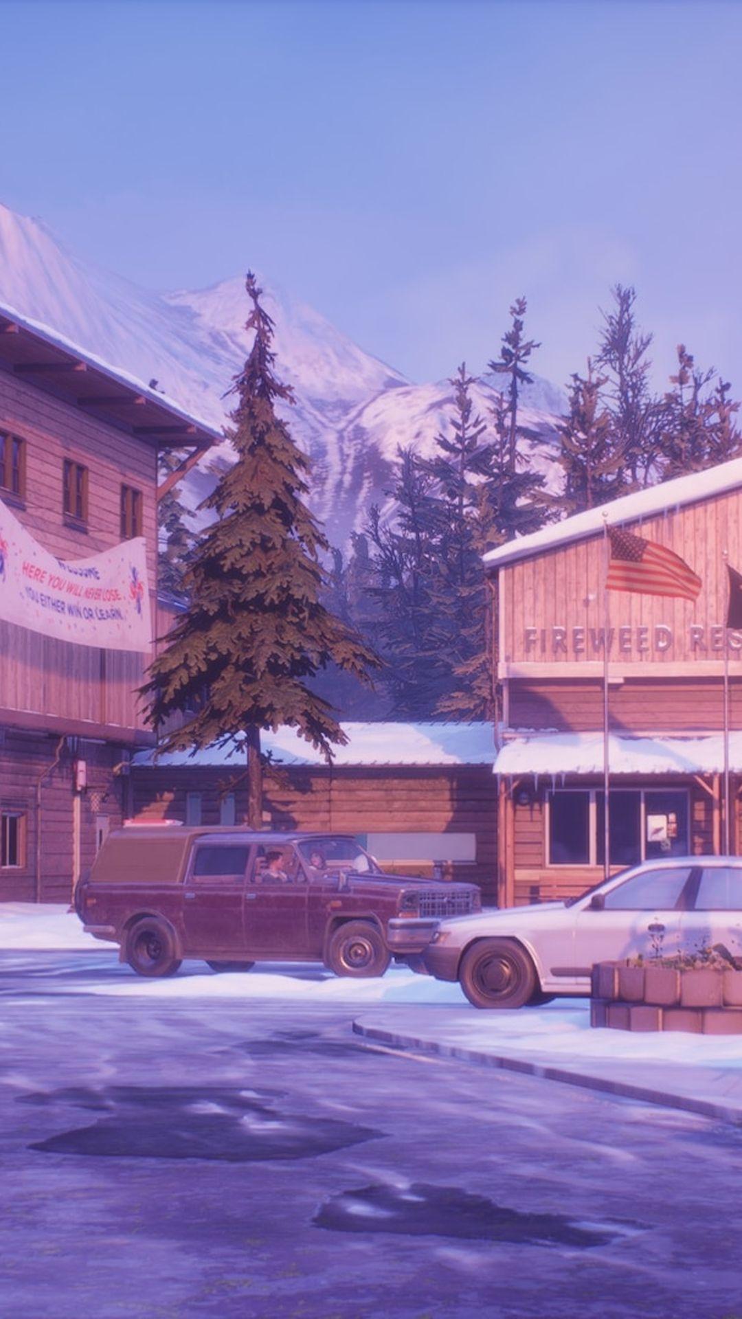 1080x1920 wallpaper lockscreen tell me why alyson tyler dontnod aesthetic purple snow winter cold landscape place sky beautifu. Life is strange, Winter wallpaper, Wallpaper