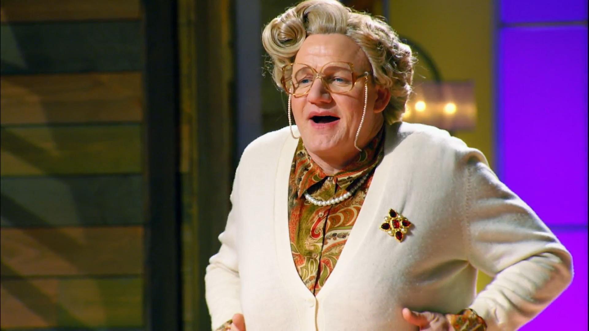 1920x1080 TV chef Gordon Ramsay, transforms into Mrs Doubtfire with wig, specs and cardi for Masterchef Junior in LA