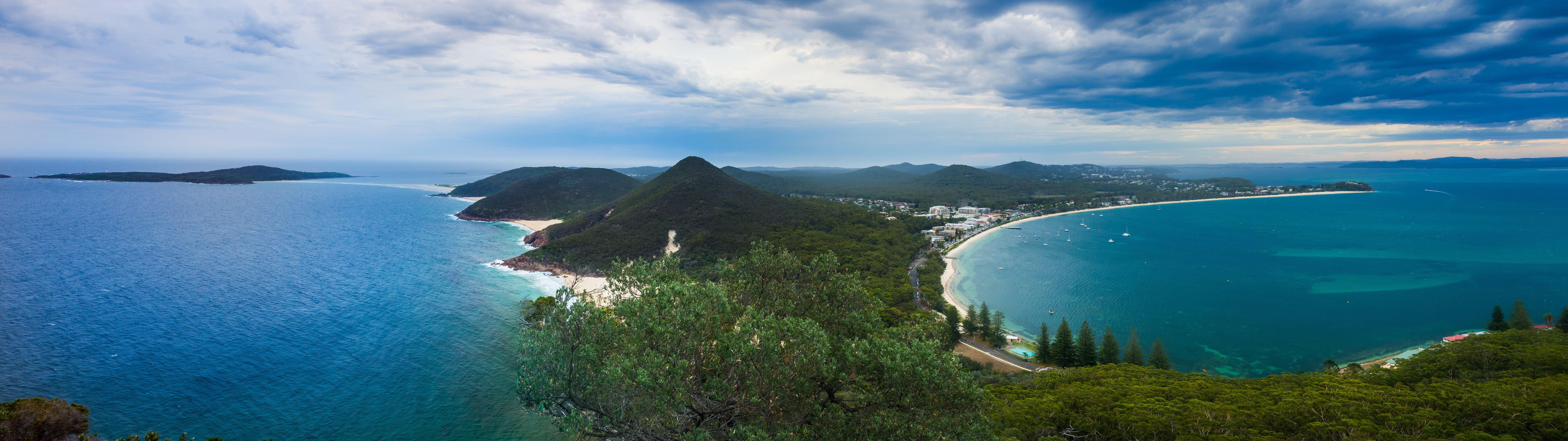 8430x2371 green leafed trees #panorama #landscape dual display dual monitors #beach #peninsula K #wallpaper #hdwallpaper. Landscape, Dual monitor wallpaper, HD wallpaper