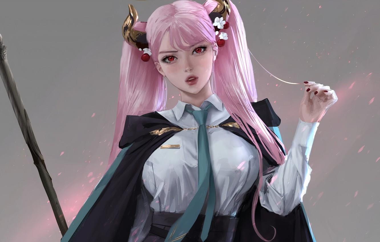 1332x850 Wallpaper minimal, girl, magic, pink, anime image for desktop, section арт