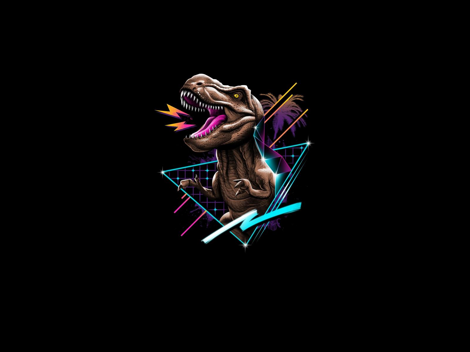 1600x1200 Download Wallpaper 1600x1200 T Rex, Retro Art, Dinosaur, Minimal, Standard 4:3 Fullscreen 1600x1200 HD Background, 21157