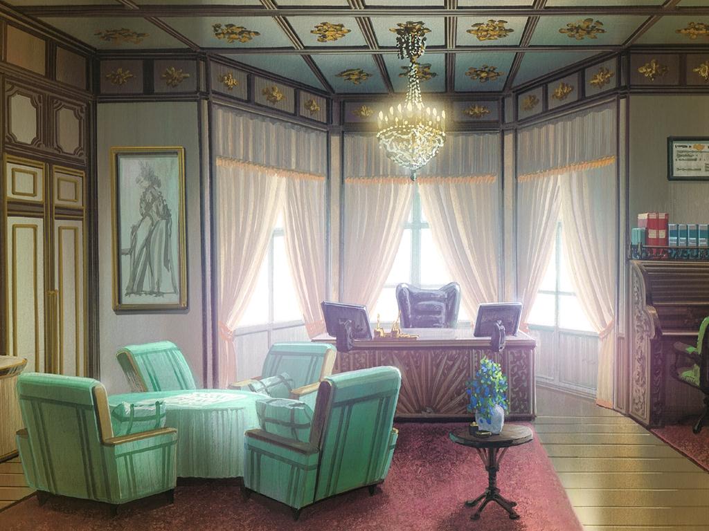 1024x768 Anime Landscape: Rich Man Luxury House Office (Anime Background)