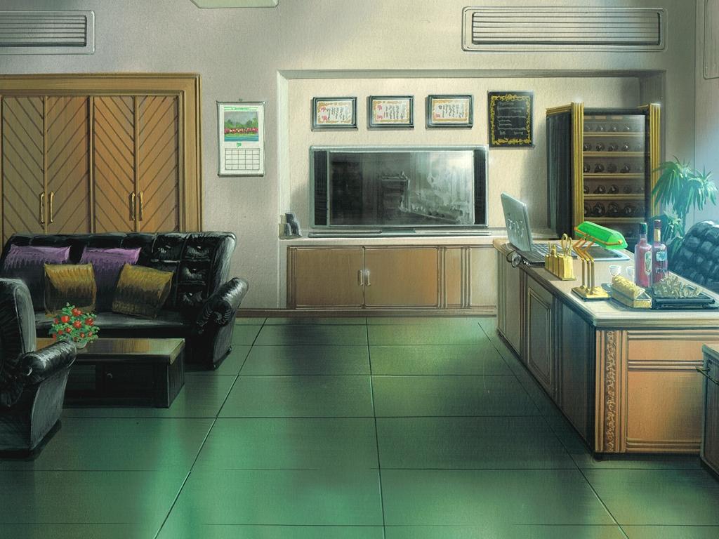 1024x768 Anime Landscape: Vintage Office Anime Background