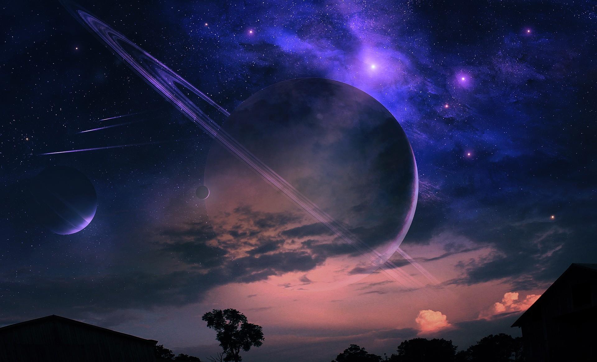 1920x1167 Free download planet stars sky landscape night house tree cloud nebula rings meteor [1920x1167] for your Desktop, Mobile & Tablet. Explore Alien Planet Landscapes Wallpaper. Free Sci Fi Wallpaper