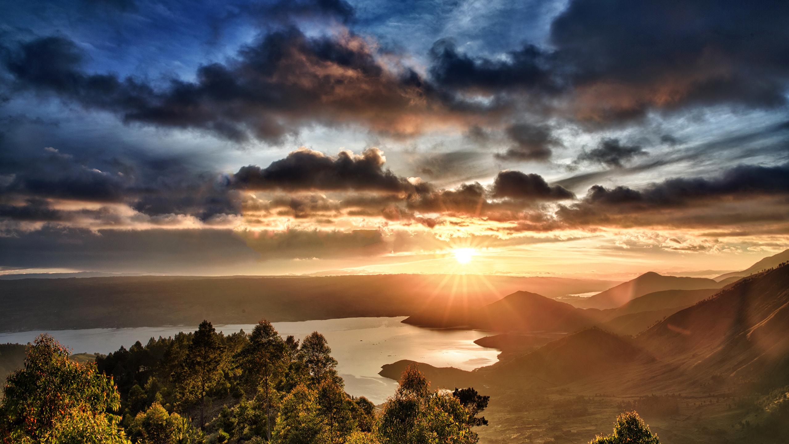 2560x1440 Picture Indonesia Lake Toba Sumatra Sun Nature Scenery 2560x1440
