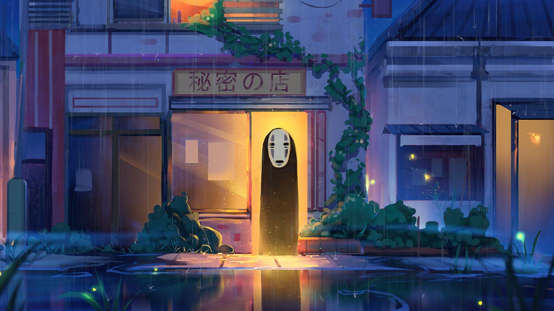 1920x1080 Download 1920x1080 wallpaper spirit at shop entrance, anime, original, art,. Computer wallpaper desktop wallpaper, Cute laptop wallpaper, Cute desktop wallpaper