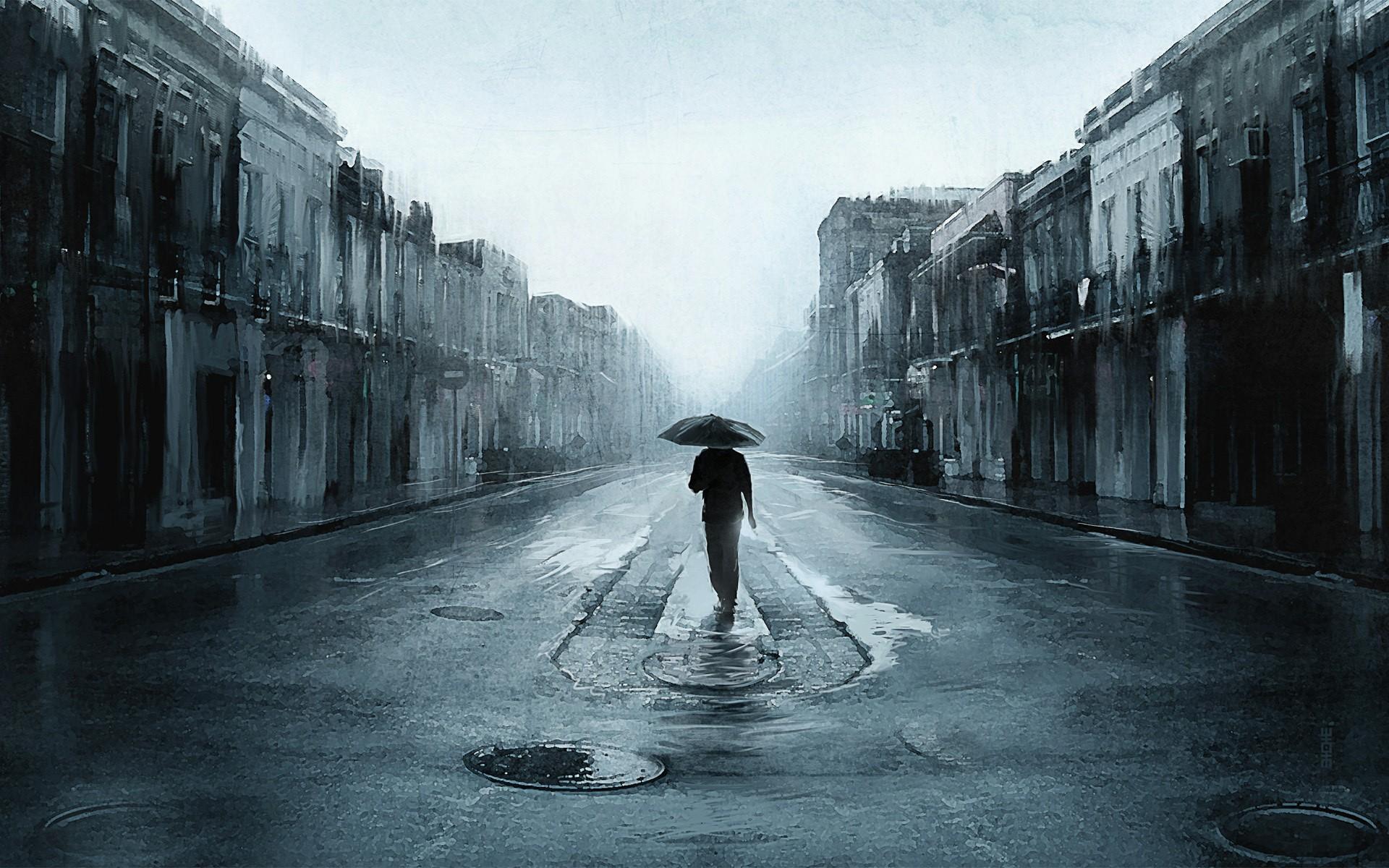 1920x1200 Free download Sad Man With Umbrella Walking In A Lonely Street Digital Art Artwork [1920x1200] for your Desktop, Mobile & Tablet. Explore Sad Background Picture. Sad Wallpaper, Sad Wallpaper
