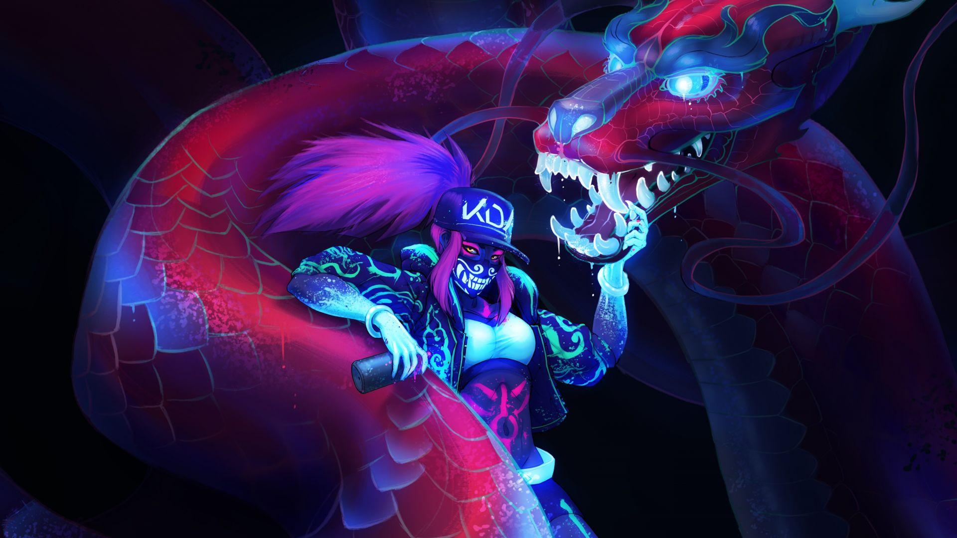 1920x1080 Desktop wallpaper akali, league of legends and dragon, artwork, HD image, picture, background, 1296d1