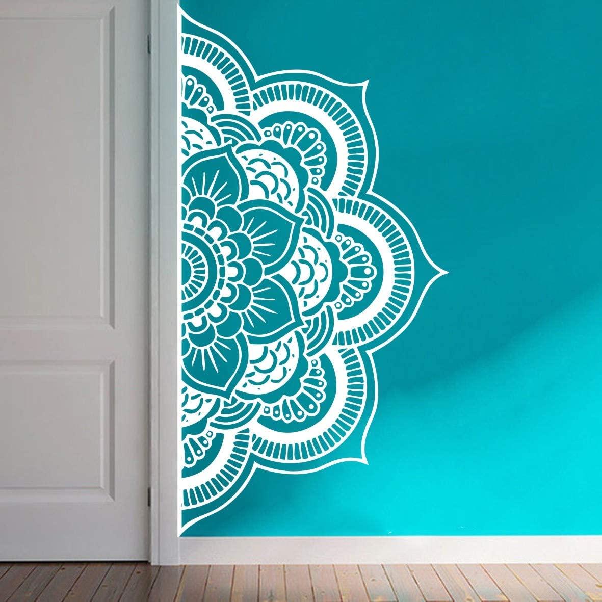 1181x1181 Wall Decal Half Mandala Headboard Wall Sticker Yoga Boho Indian OM Mandala Flower Wall Sticker Art Living Room Interior Bed Decor Sticker Mural Y022 (57X109CM, White): Kitchen & Dining