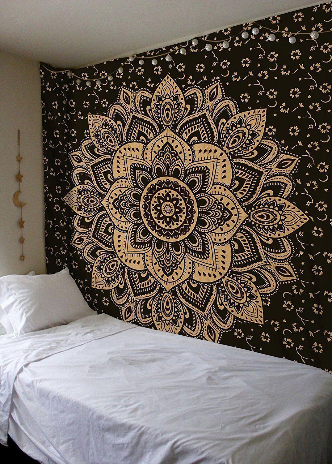1075x1500 Black and Golden Mandala Tapestry Indian Bohemian Wall Hanging