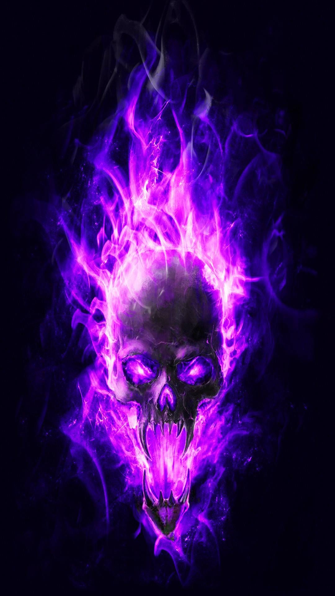 1080x1920 flaming skull wallpaper, violet, purple, fractal art, darkness, water
