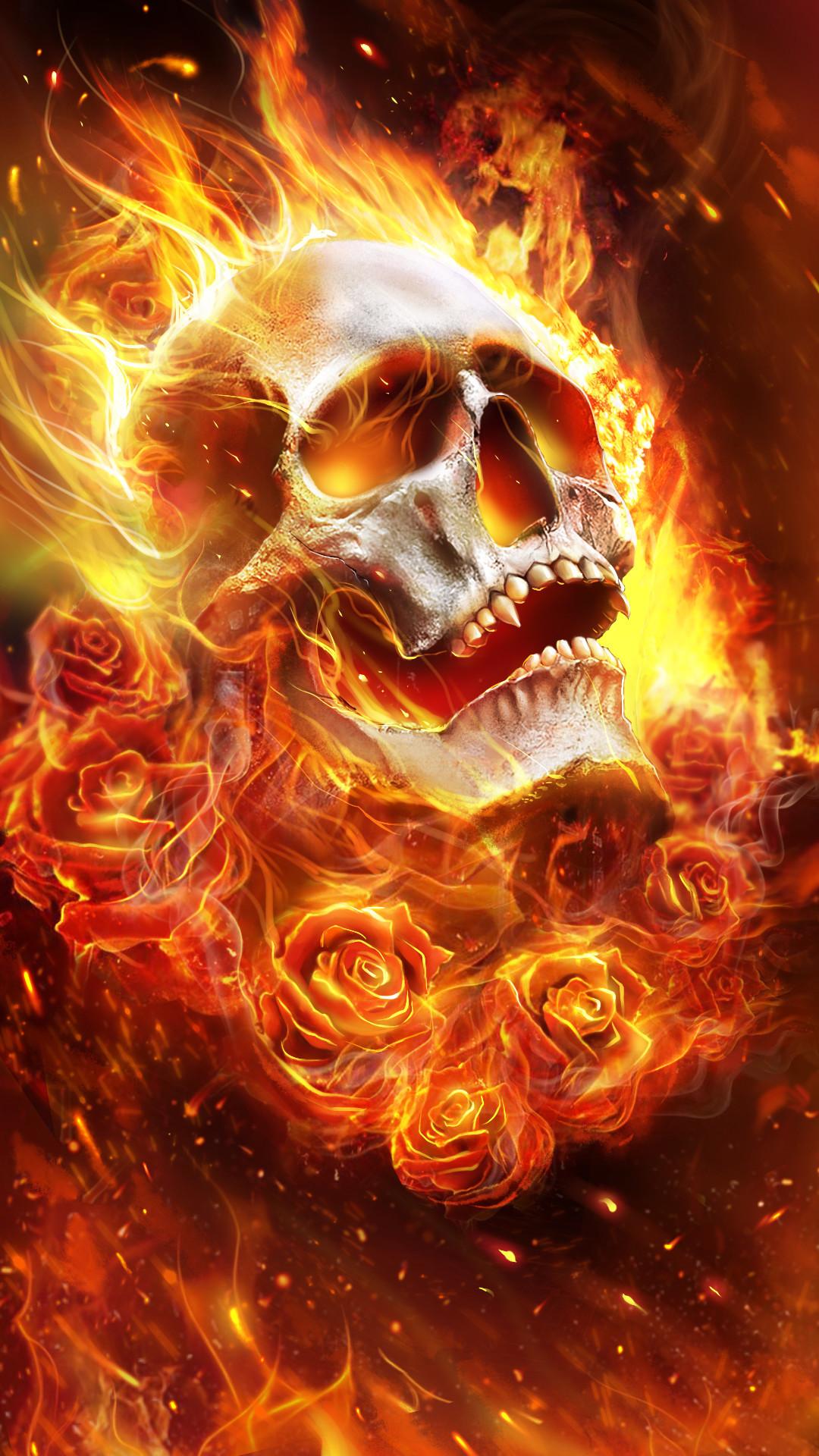 1080x1920 Blue Purple Fire Skull Wallpaper