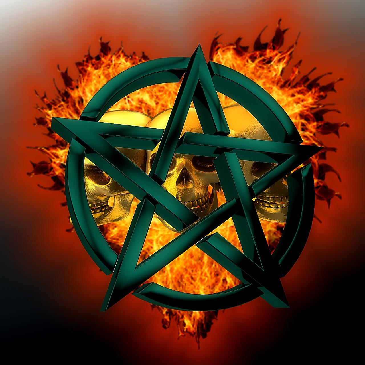 1280x1280 pentagram symbol green fire public domain image