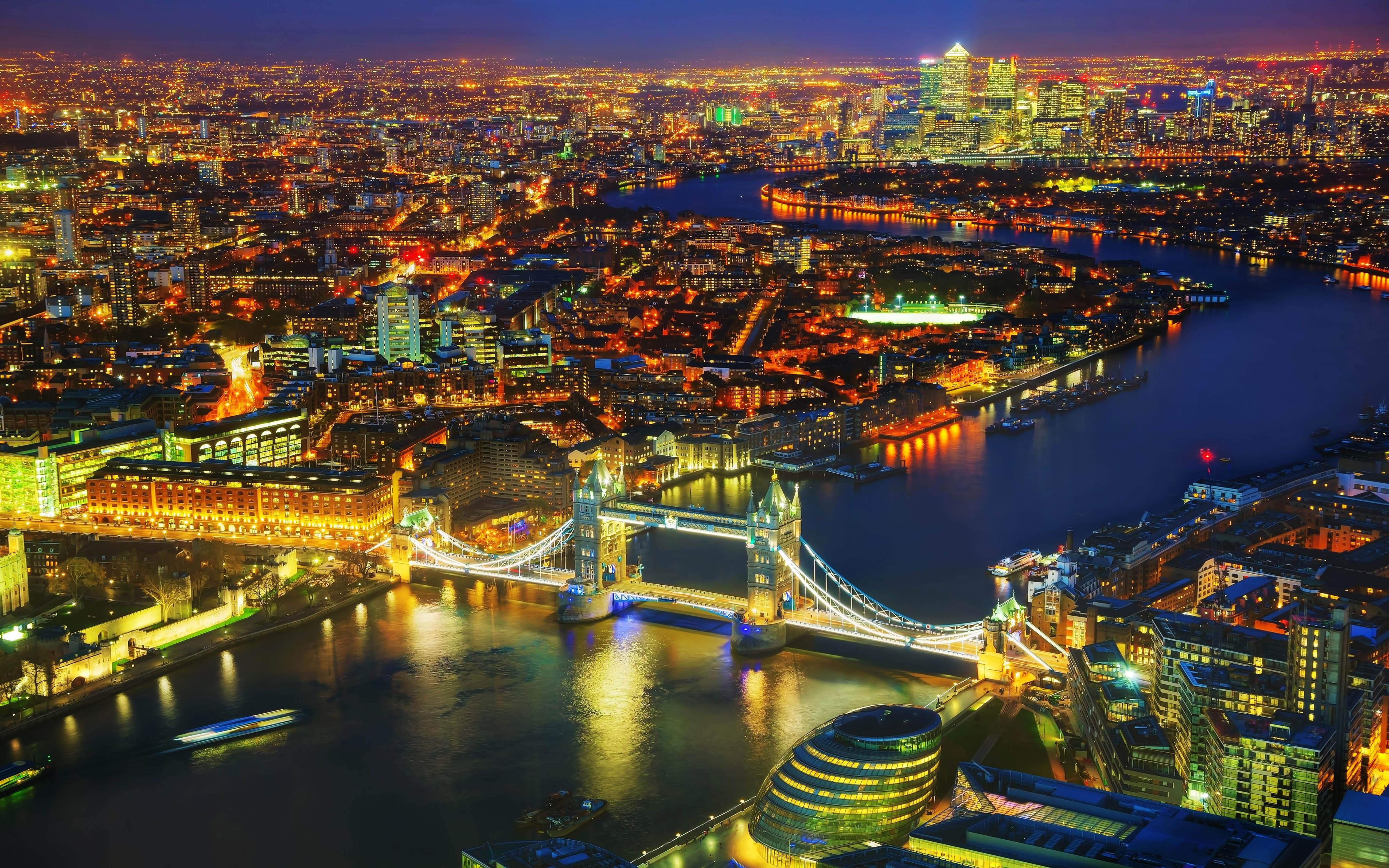 5200x3250 London City Aerial View Photography Tower Bridge At The Night Time United Kingdom England Desktop HD Wallpaper For Pc Tablet And Mobile 5200x3250 :
