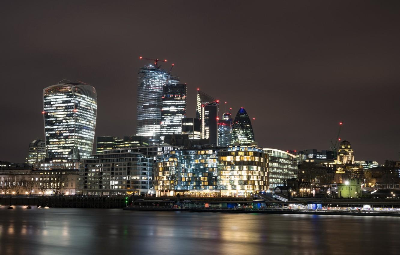 1332x850 Wallpaper Night Lights, Long Exposure, modern architecture, London Skyline image for desktop, section город