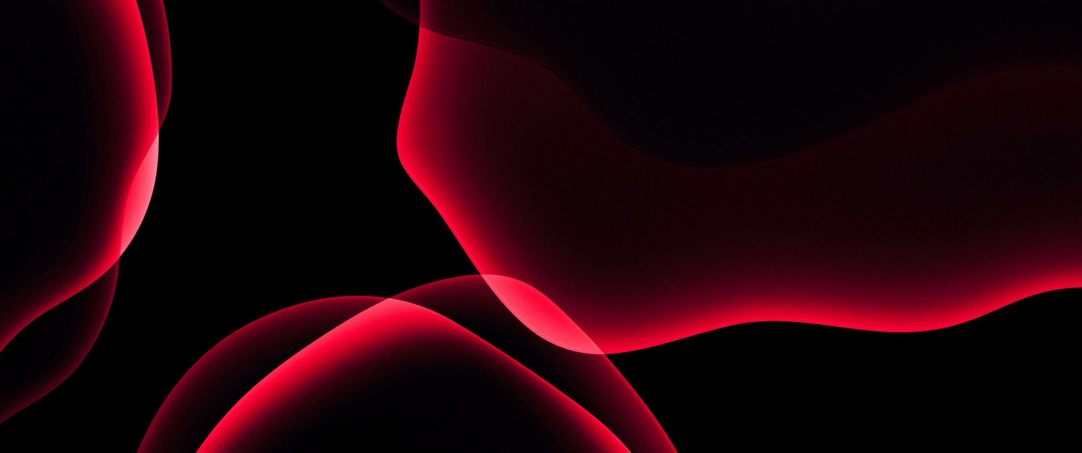 3440x1440 iOS 13 Wallpaper 4K, Stock, iPadOS, Red, Black background, AMOLED, HD, Abstract