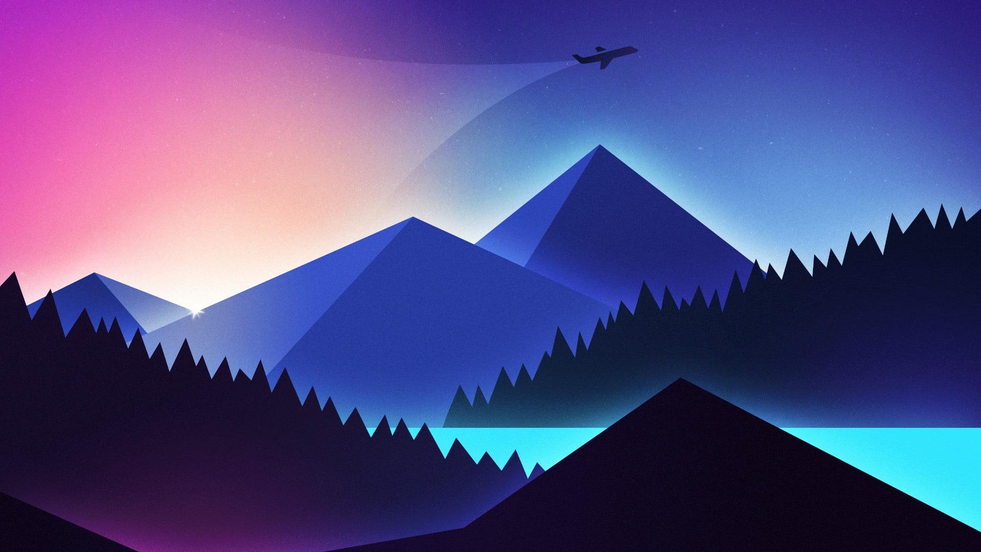 1920x1080 Abstract wallpaper, mountain, airplane, pink, minimalistic, minimalism • Wallpaper For You HD Wallpaper For Desktop & Mobile
