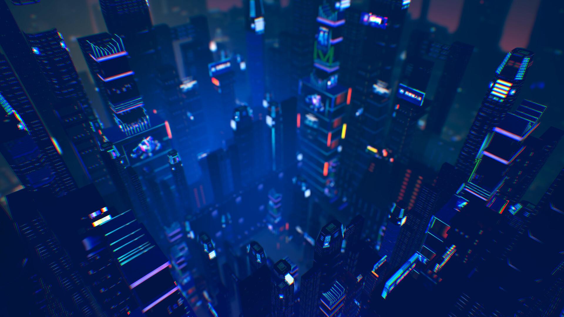 1920x1080 dave lee - 赛博朋克小场景模块化夜景城市CyberPunk modular building
