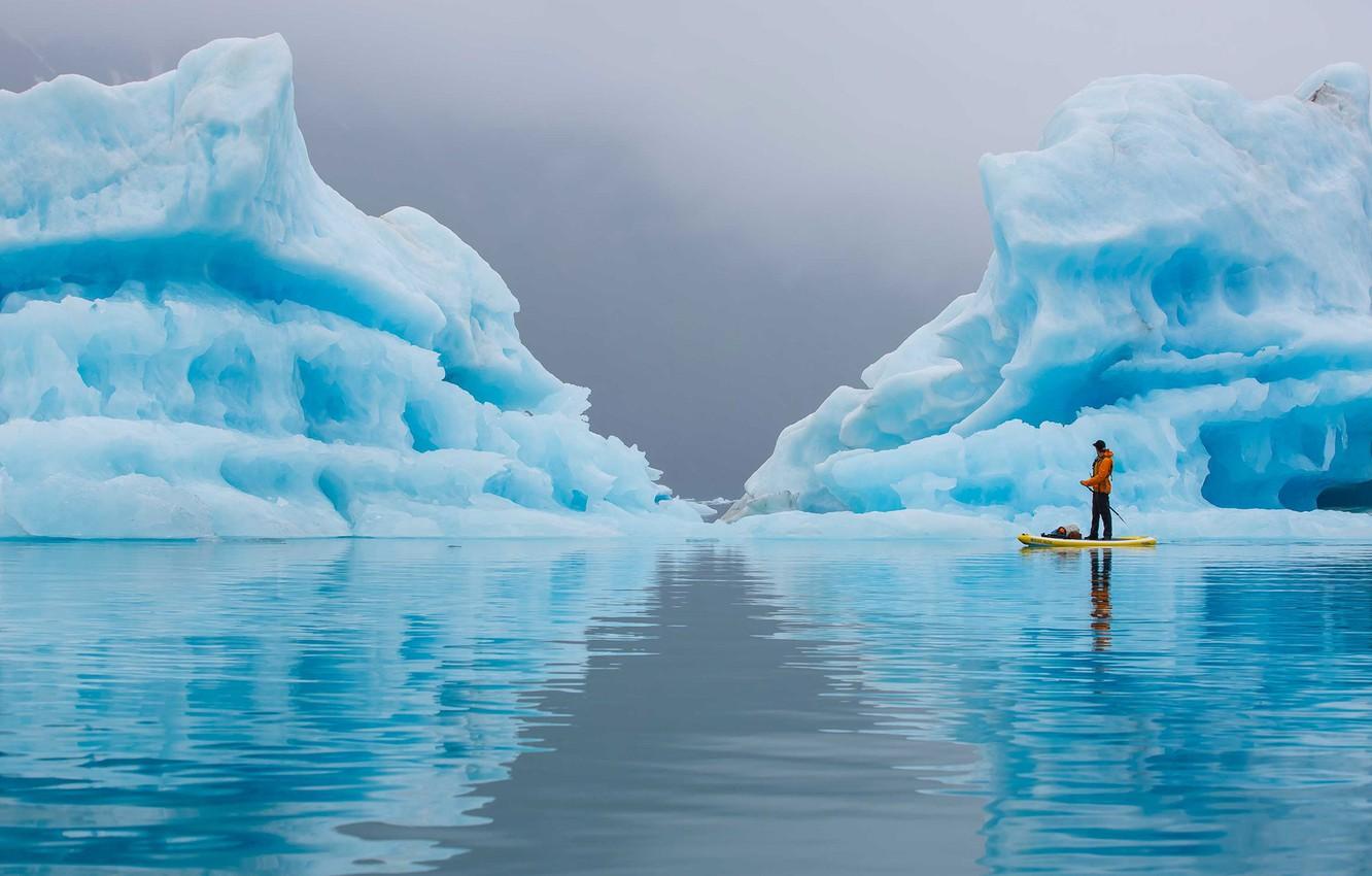 1332x850 Wallpaper reflection, ice, Alaska, icebergs, Paddling Tranquility image for desktop, section природа