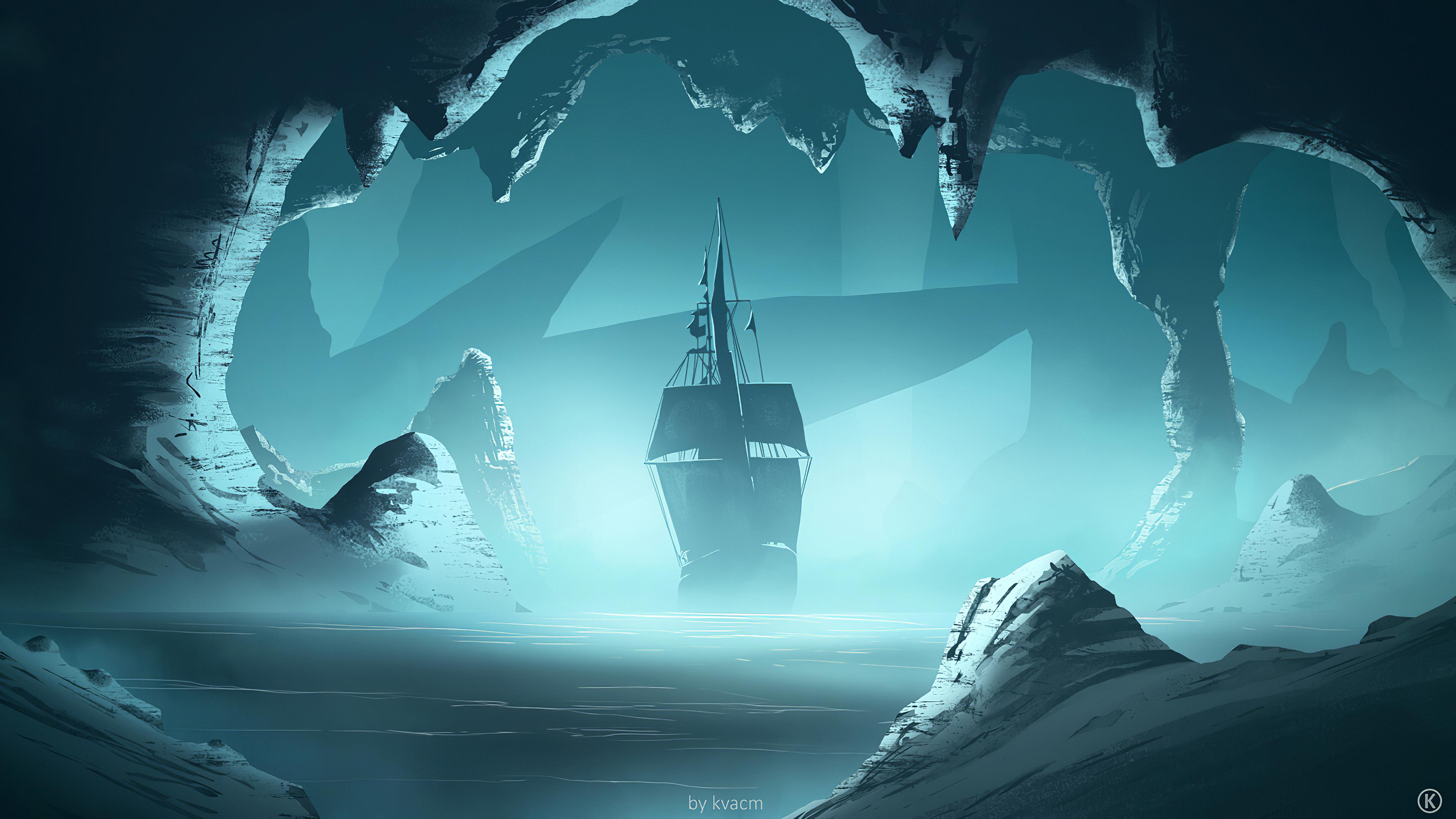 3840x2160 Glacier Ship Art 4k 1600x900 Resolution HD 4k Wallpaper, Image, Background, Photo and Picture
