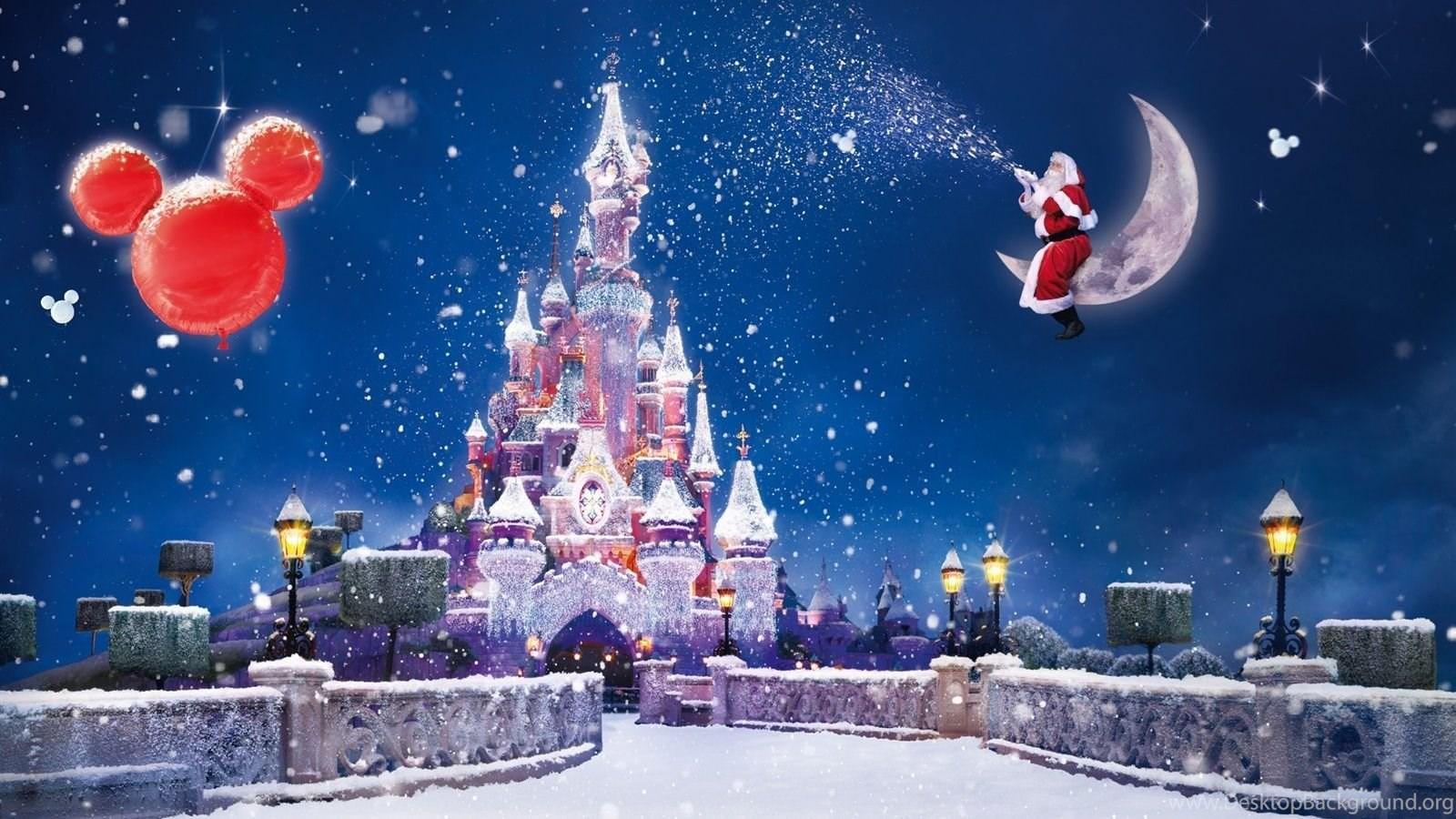 1600x900 Christmas And New Year, The Disney Castle, Snow Flying Wallpaper. Desktop Background