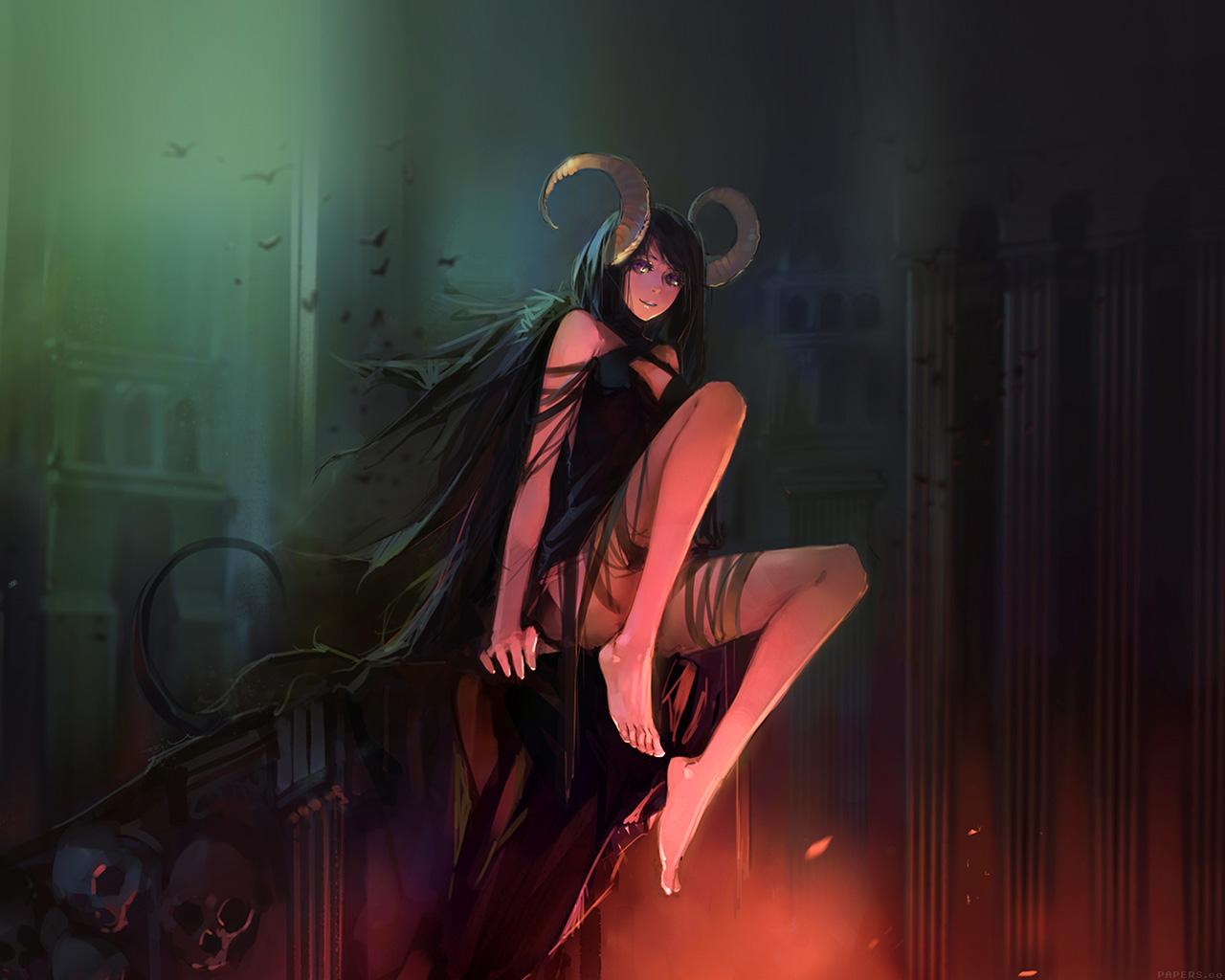 1280x1024 Devil Skull Girl Illust Art