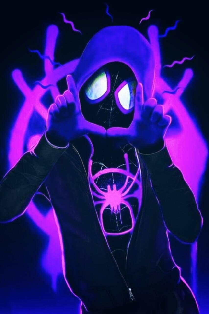 854x1280 Miles Morales Spiderman Neon Wallpaper