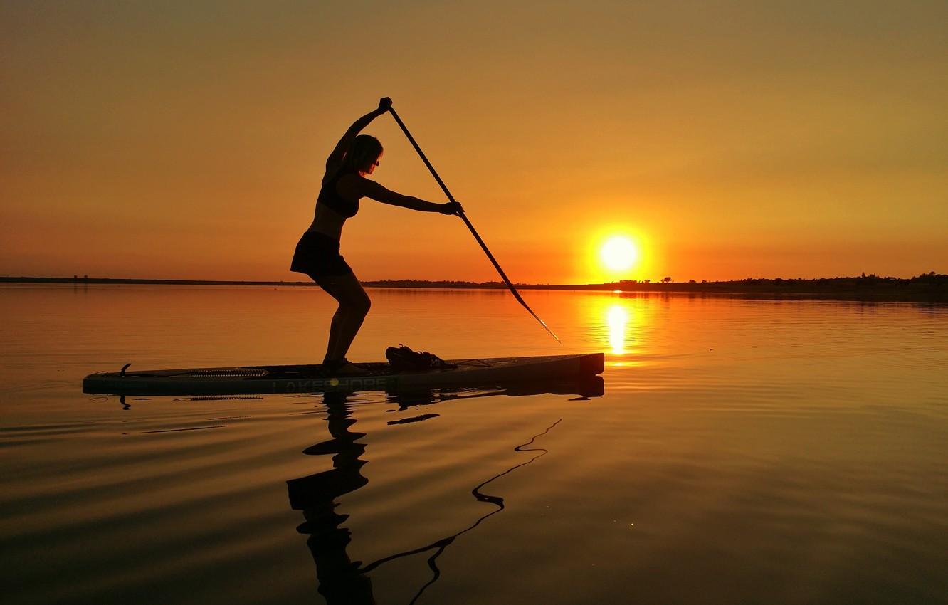 1332x850 Wallpaper girl, lake, sport, the evening, surf, sup surfing, SUP image for desktop, section спорт