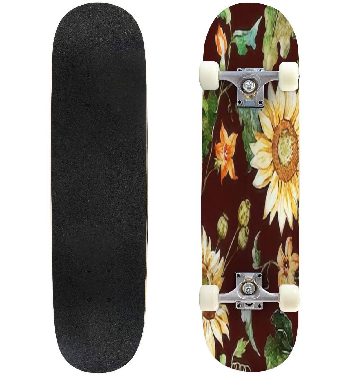 1200x1292 watercolor bright autumn wallpaper sunflowers corn pumpkin leaves Outdoor Skateboard Longboards 31x8 Pro Complete Skate Board