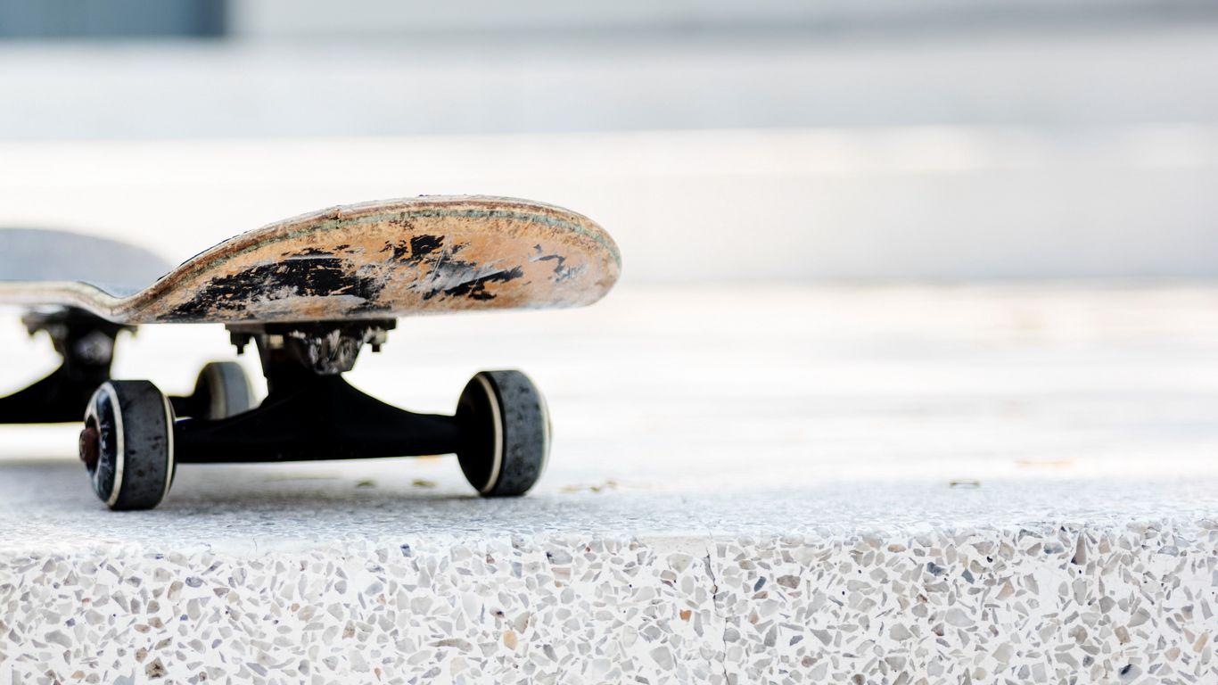 1366x768 Download wallpaper 1366x768 skateboard, board, wheels tablet, laptop HD background