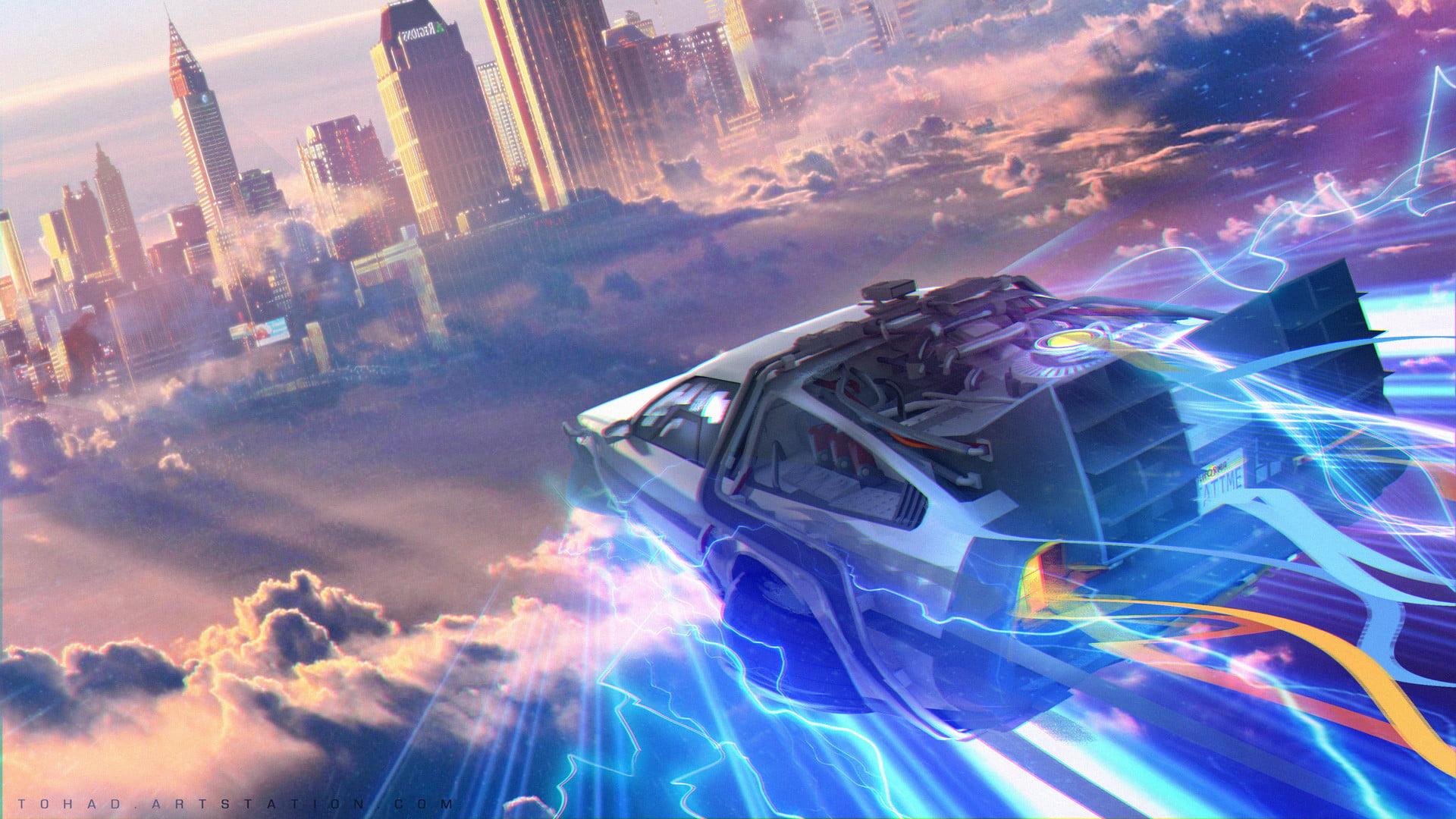 1920x1080 Wallpaper car illustration, The Time Machine, Back to the Future, DMC DeLorean • Wallpaper For You HD Wallpaper For Desktop & Mobile