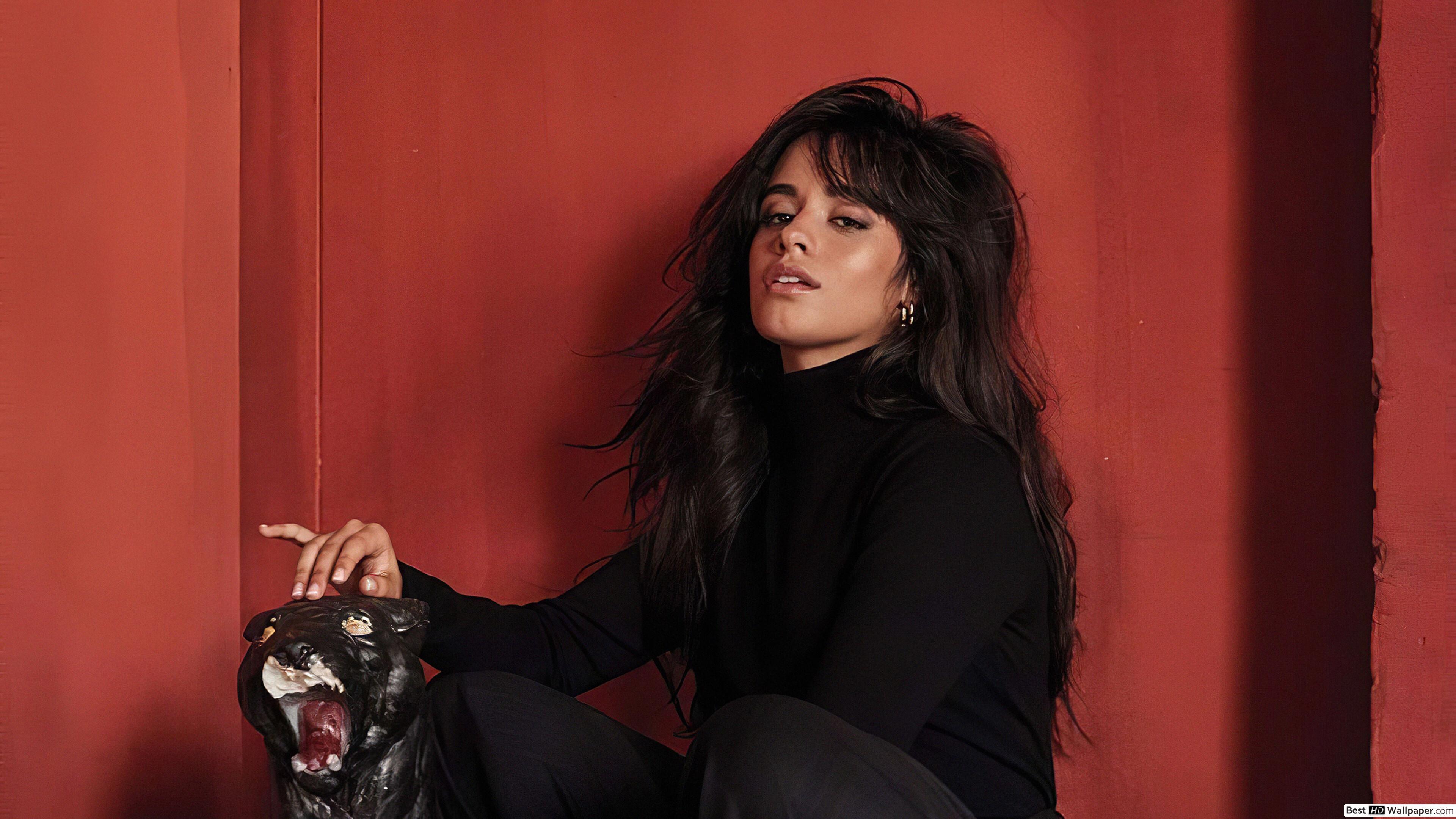 3840x2160 Camila Cabello red wall background HD wallpaper download