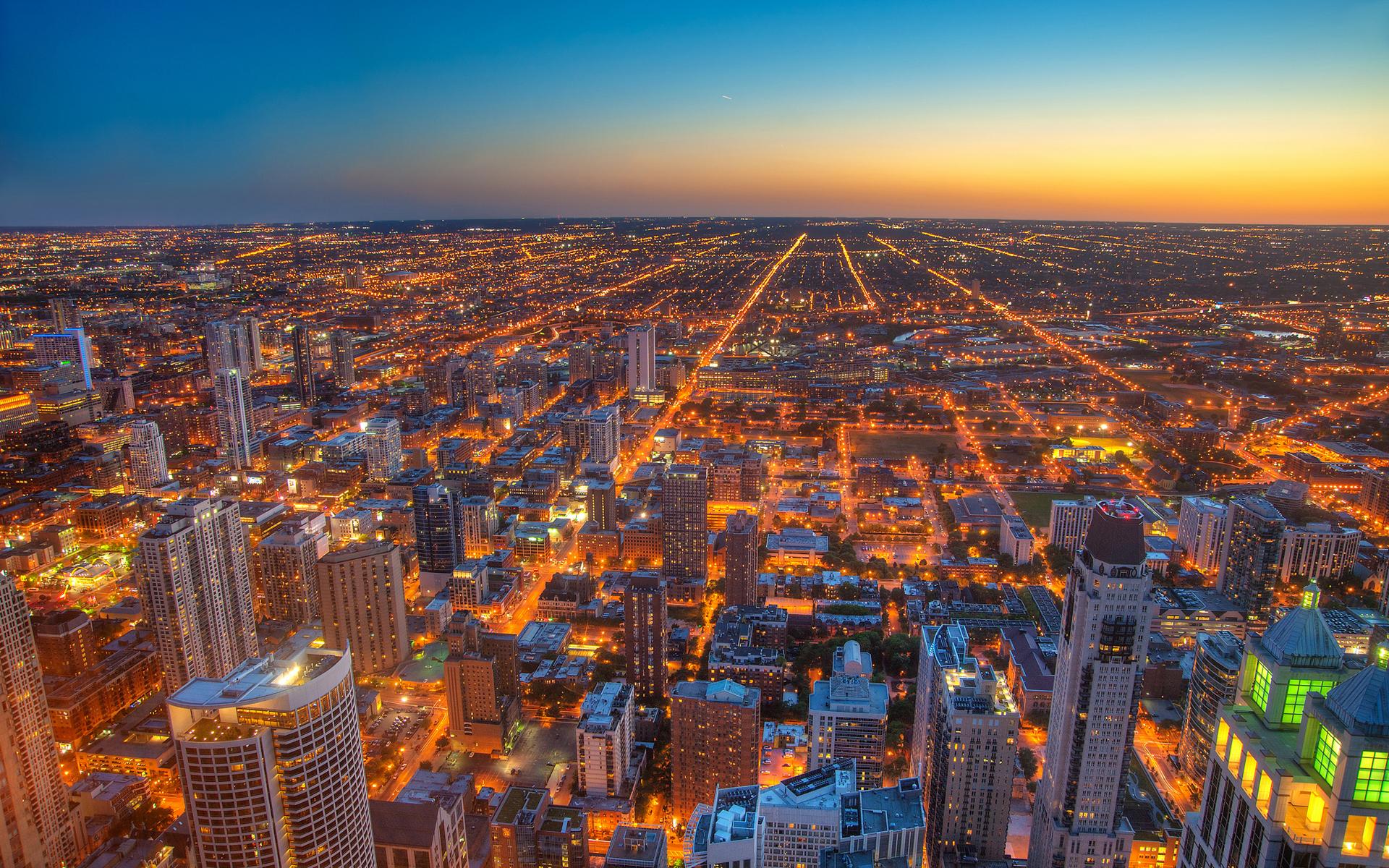 1920x1200 chicago, World, Cities, Architecture, Buildings, Skyscrapes, Hdr, Lights, Roads, Cityscape, Skyline, Sky, Sunset, Sunrise Wallpaper HD / Desktop and Mobile Background