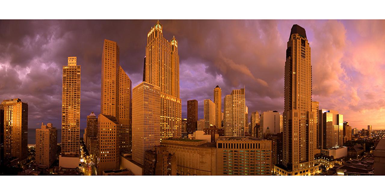 1280x650 Desktop Wallpaper Chicago city USA Sunrises and sunsets Skyscrapers