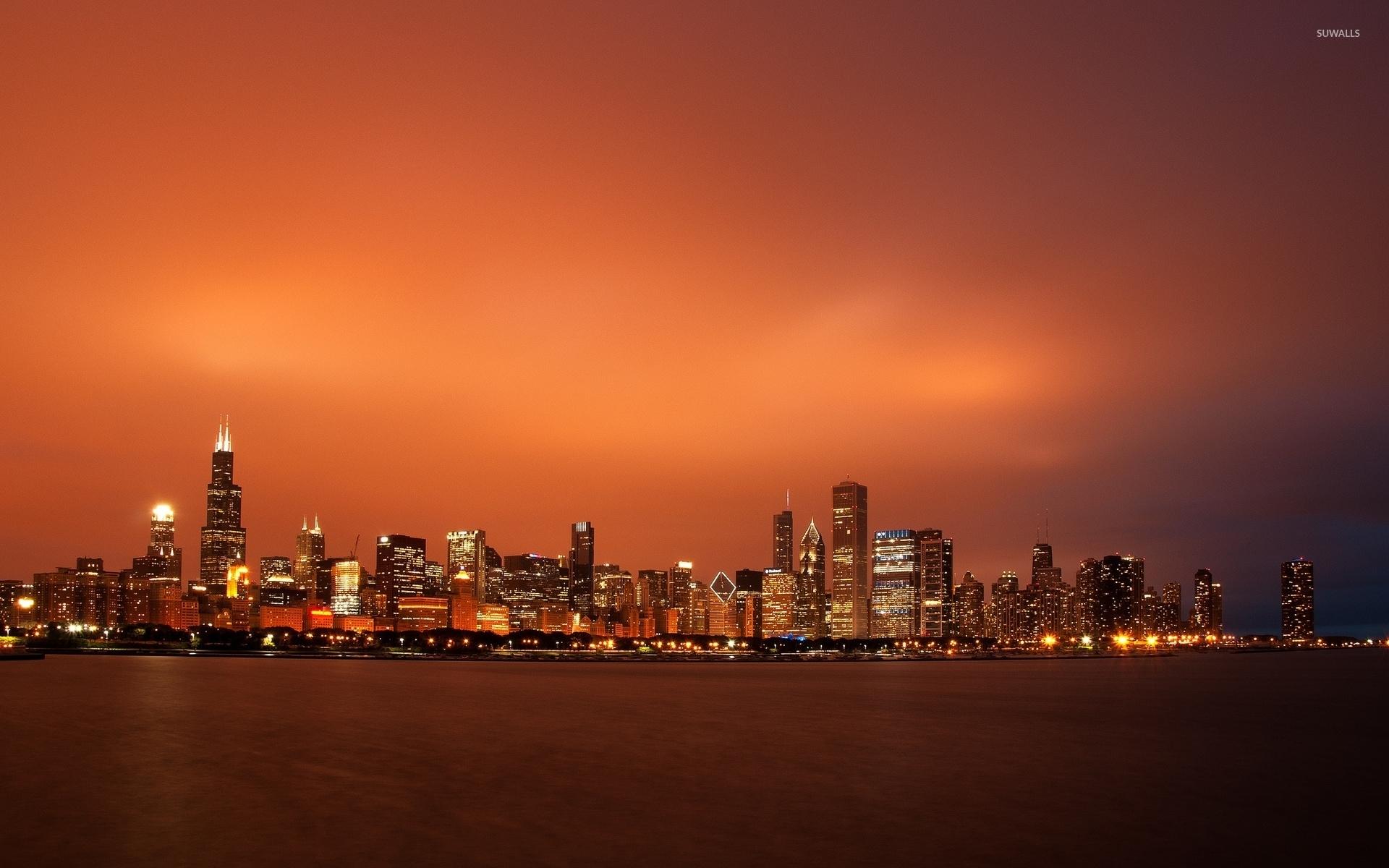 1920x1200 Orange sky above Chicago wallpaper wallpaper