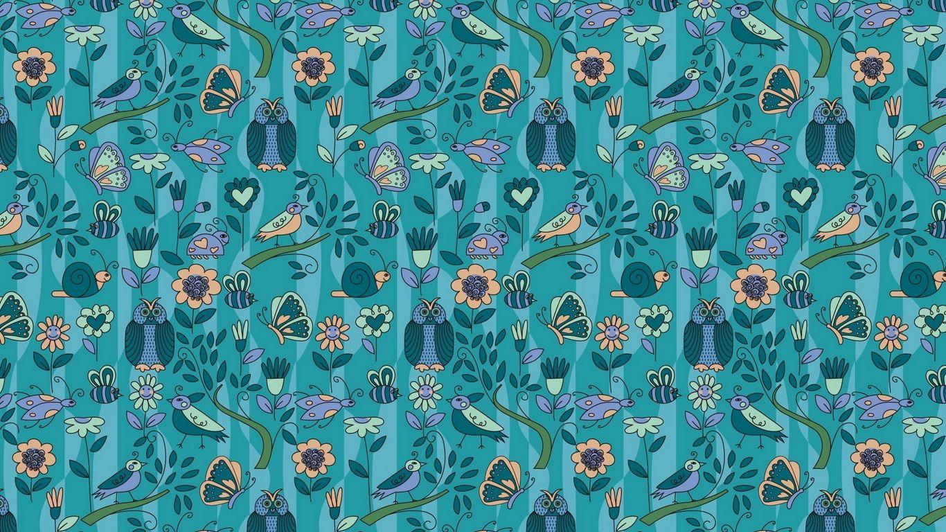 1366x768 Download wallpaper 1366x768 pattern, background, surface, owls, birds tablet, laptop HD background
