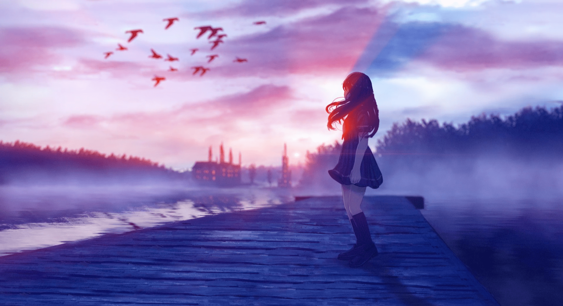 1920x1045 The girl at the Lake in the rain is sad live wallpaper [DOWNLOAD FREE]