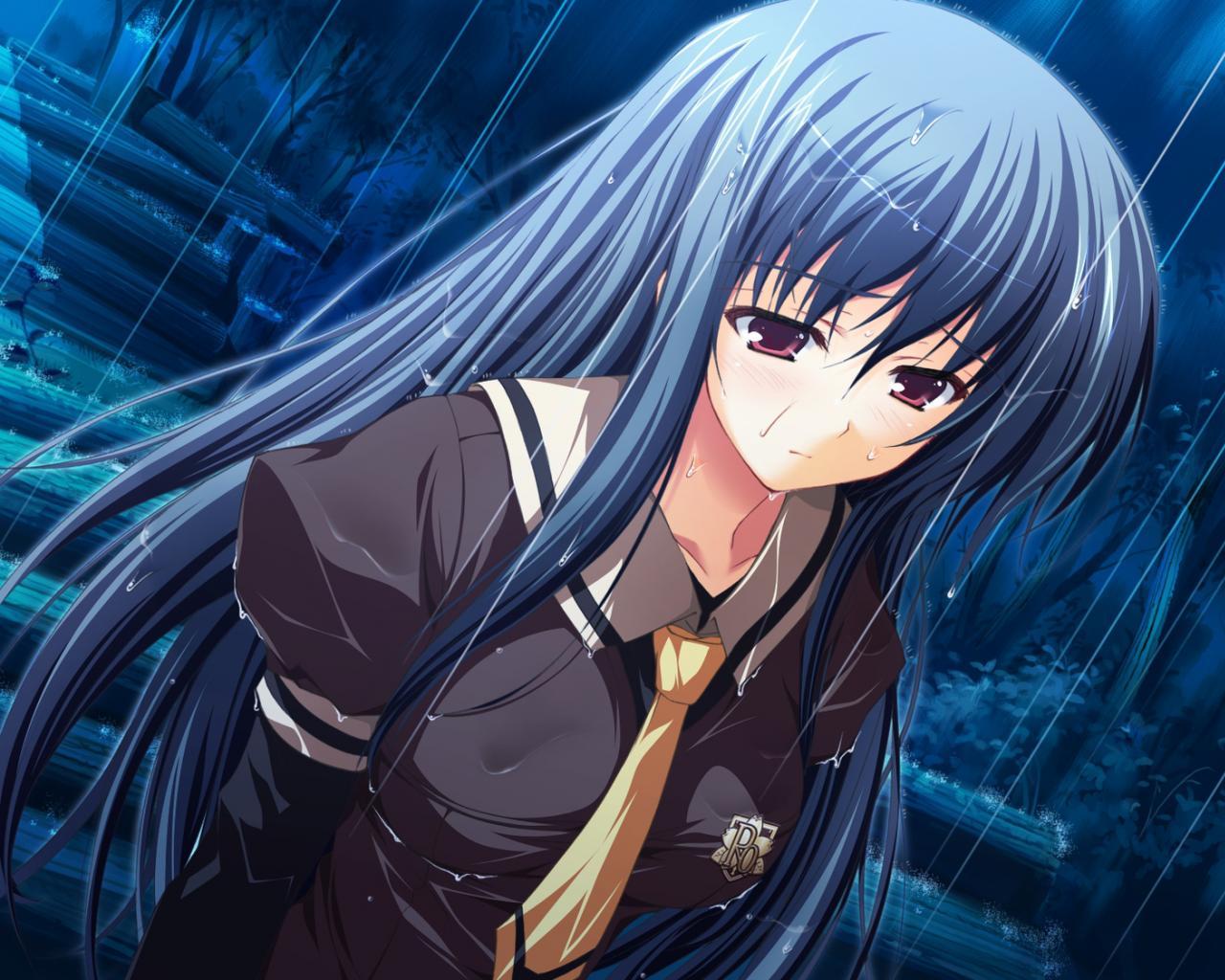 1280x1024 Wallpaper Sad Anime Girl Crying In The Rain Alone