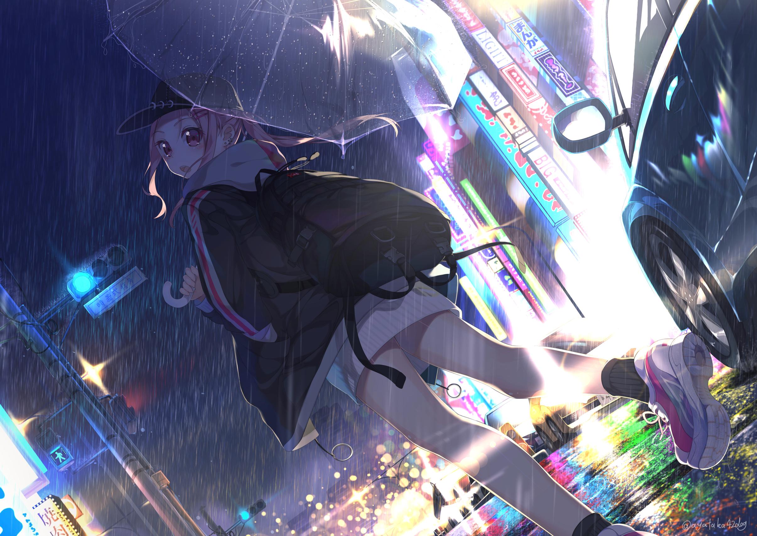 2411x1706 Rain Anime